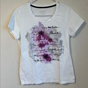 Made for Life White Tee with Purple and Gray Floral Design